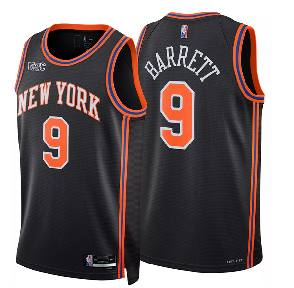 Men's New Yok Knicks #9 RJ Barrett 2021/22 Black City Edition Swingman Stitched Basketball Jersey
